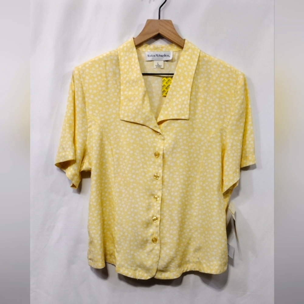NWT Vintage Norton McNaughton Floral Button-Up Blouse Women's L Yellow Y2K 90s